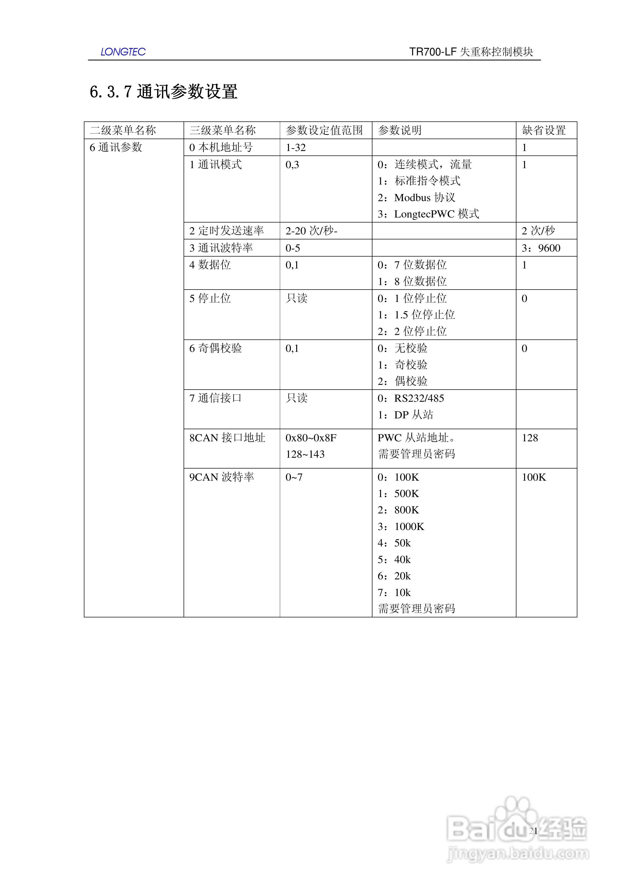 LONGTEC TR700-LF失重称控制模块使用说明书:[3]
