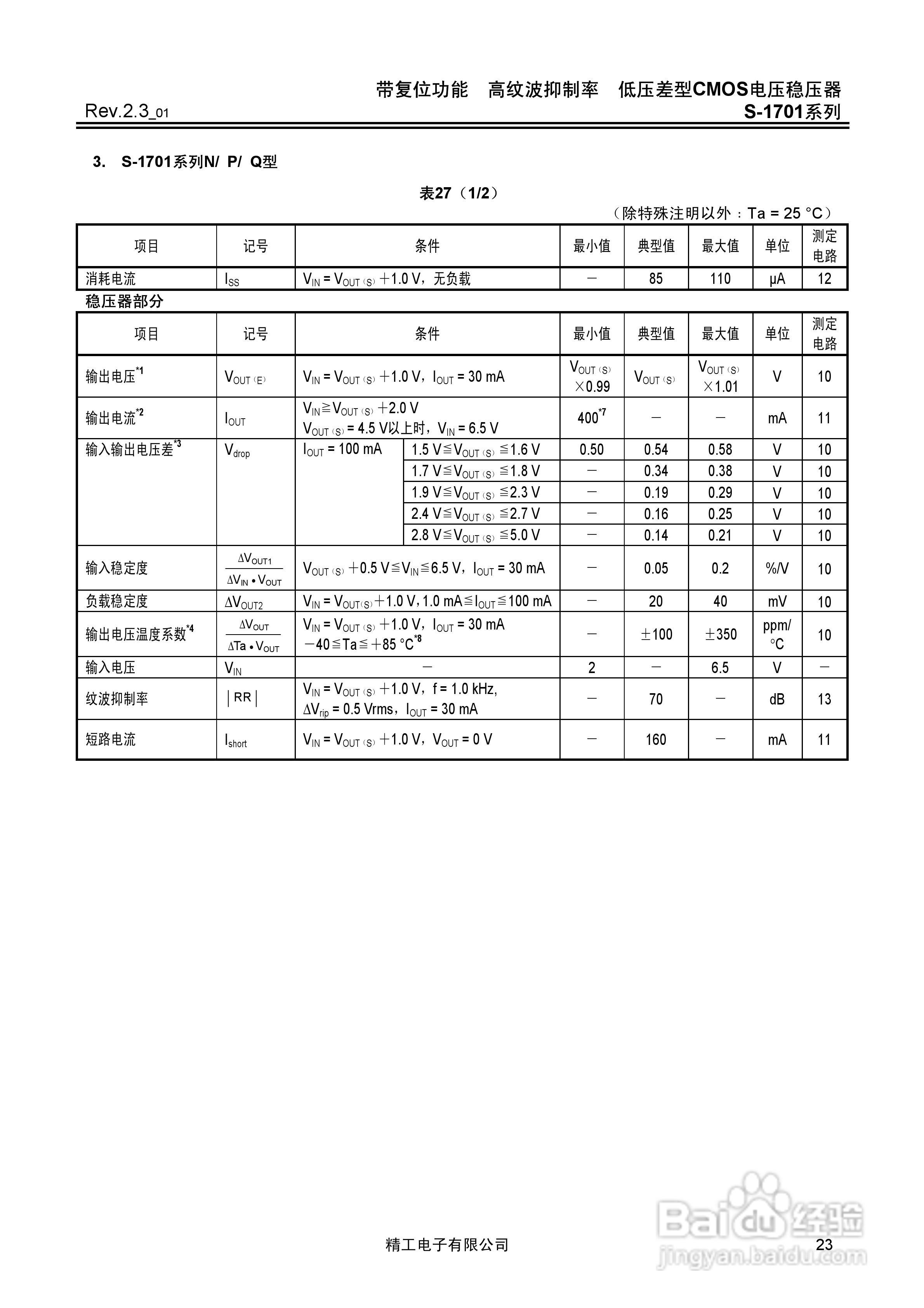 精工电子S-1701系列CMOS电压稳压器说明书:[3]