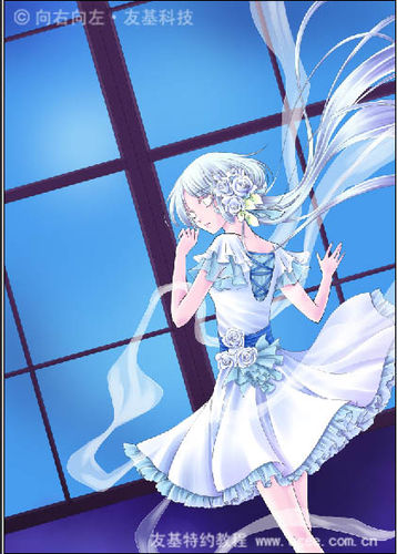 PT与PS结合怎样鼠绘唯美的蓝色卡通女孩