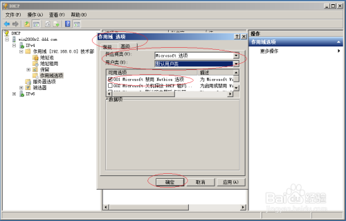 Windows server2008设置DHCP作用域供应商类选项