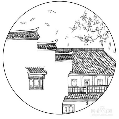 徽派建筑风景画怎么画