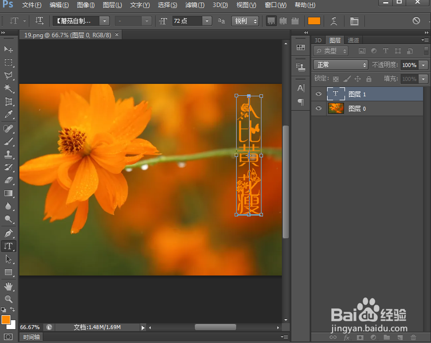 给文字添加黄色黑边和投影效果