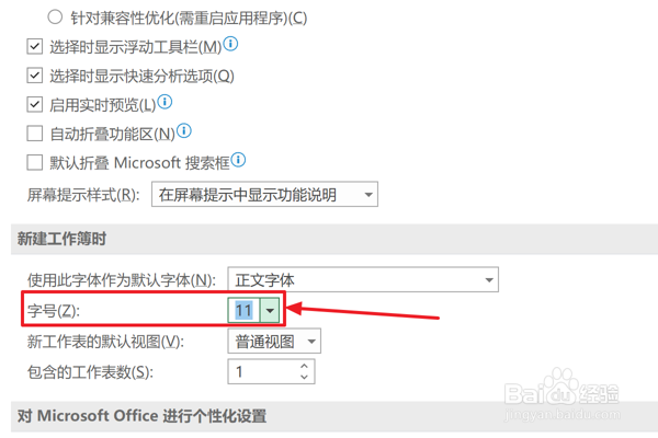 Excel2021怎么设置新建工作薄的字号