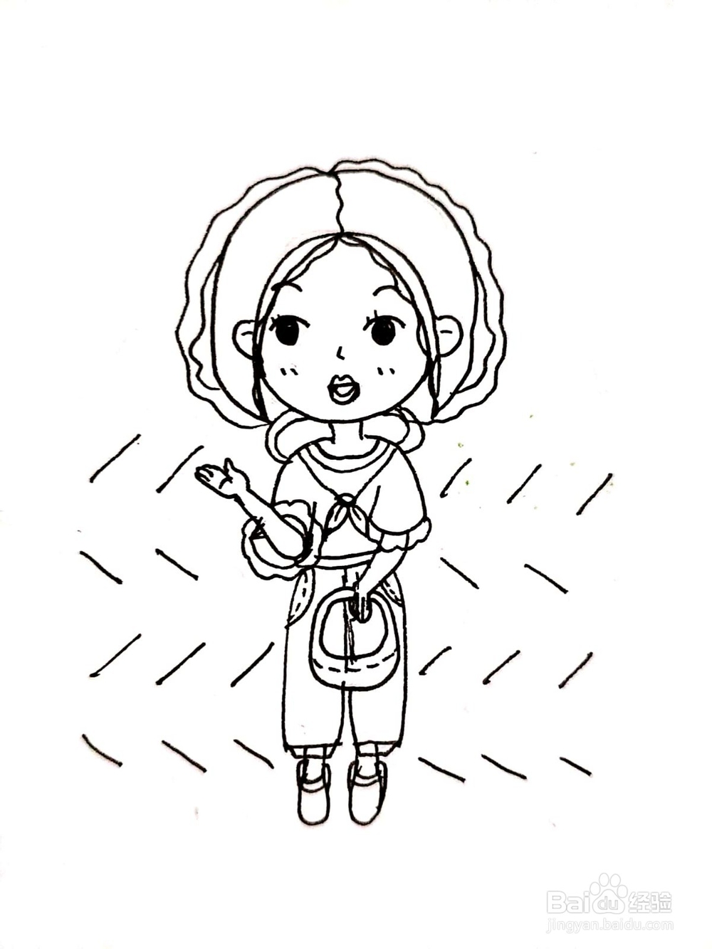 简笔画:可爱落叶女孩简笔画