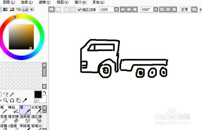 Sai软件手绘简笔画行驶中的搅拌车