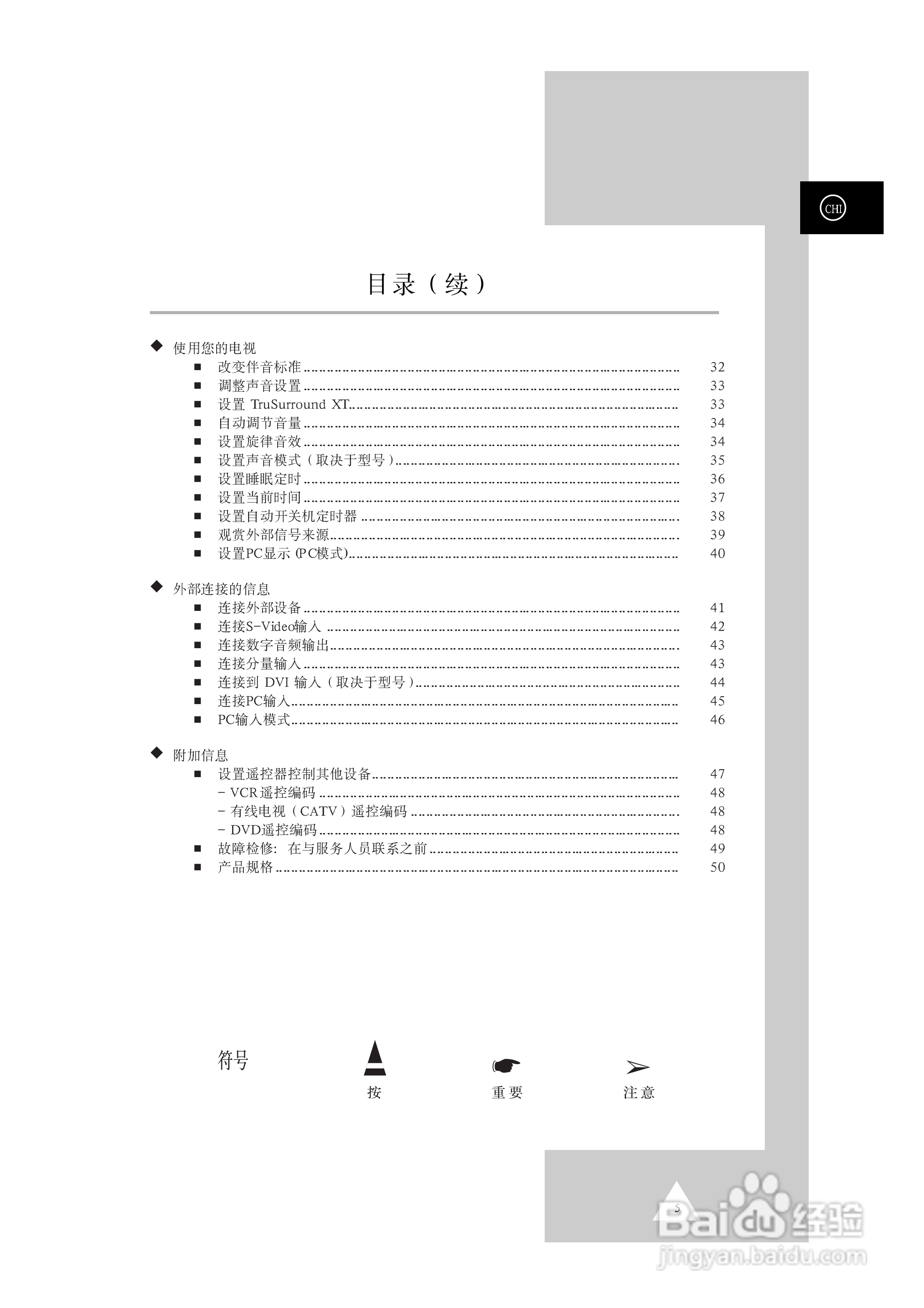 三星SP47Q7HR背投影彩色电视机使用说明书:[1]