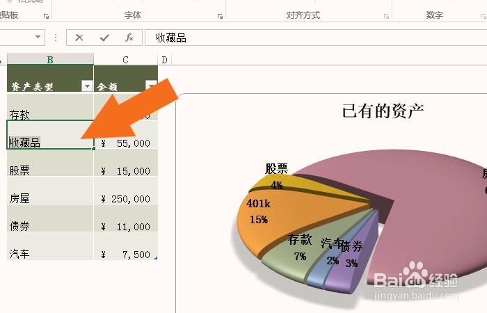Excel表中如何创建饼状图形资产表