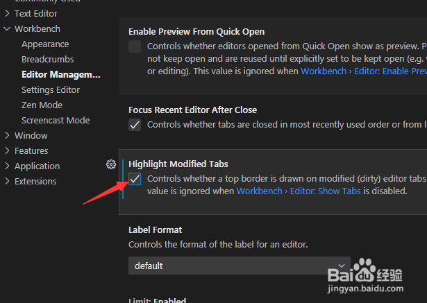 Visual Studio Code怎么关闭突出显示修改选项卡