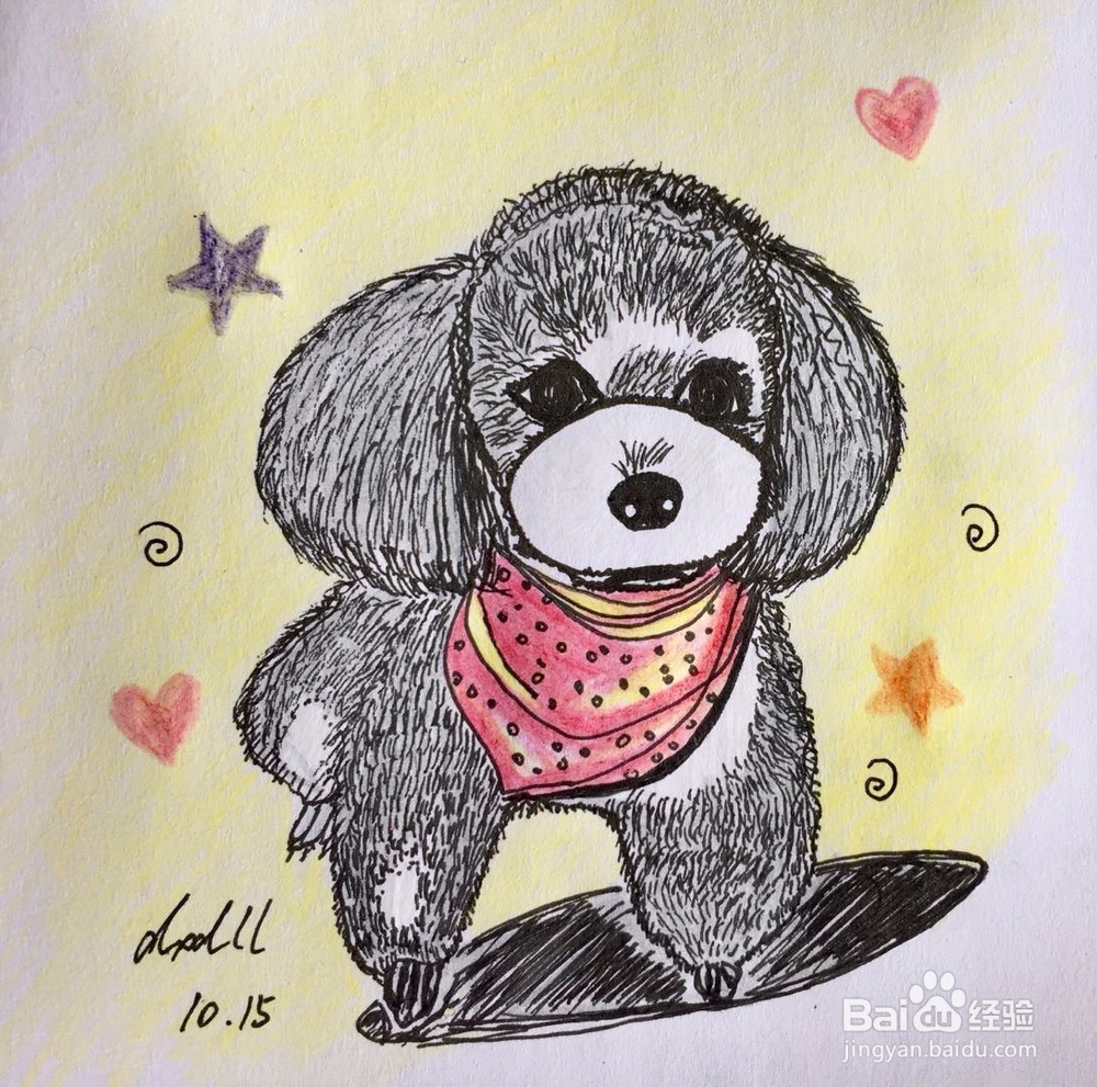 茉莉彩铅手绘之萌宠泰迪