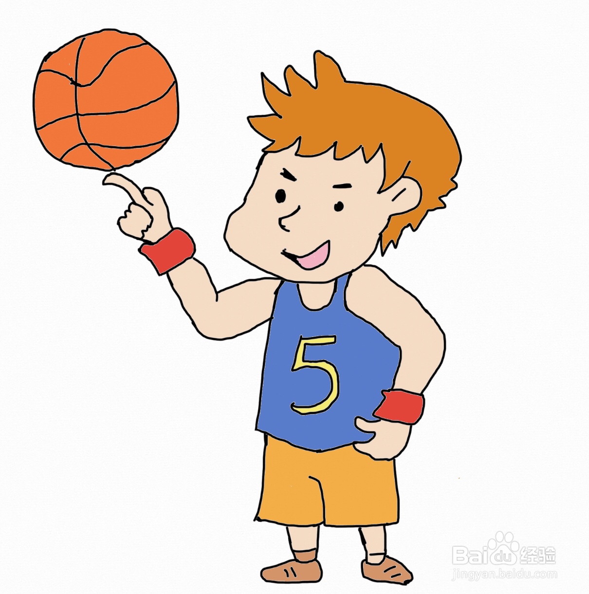 篮球男孩简笔画彩色图片