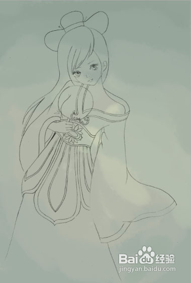 PS鼠绘清纯可爱的古装卡通小女孩