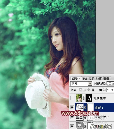 怎样用PS调出树林美女图片甜美的青绿色