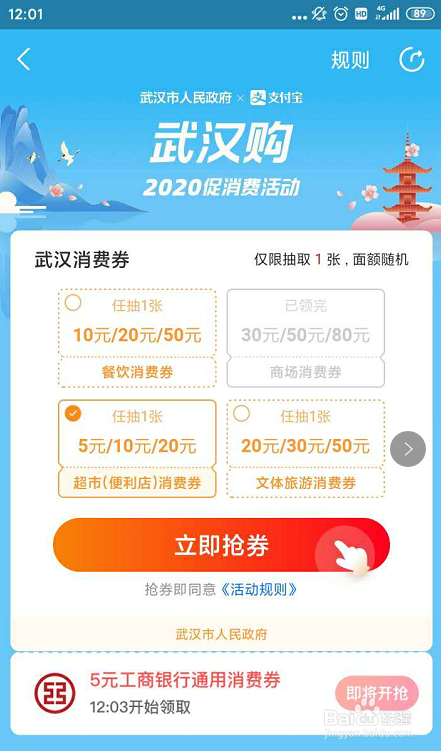 支付宝怎么抢武汉消费券