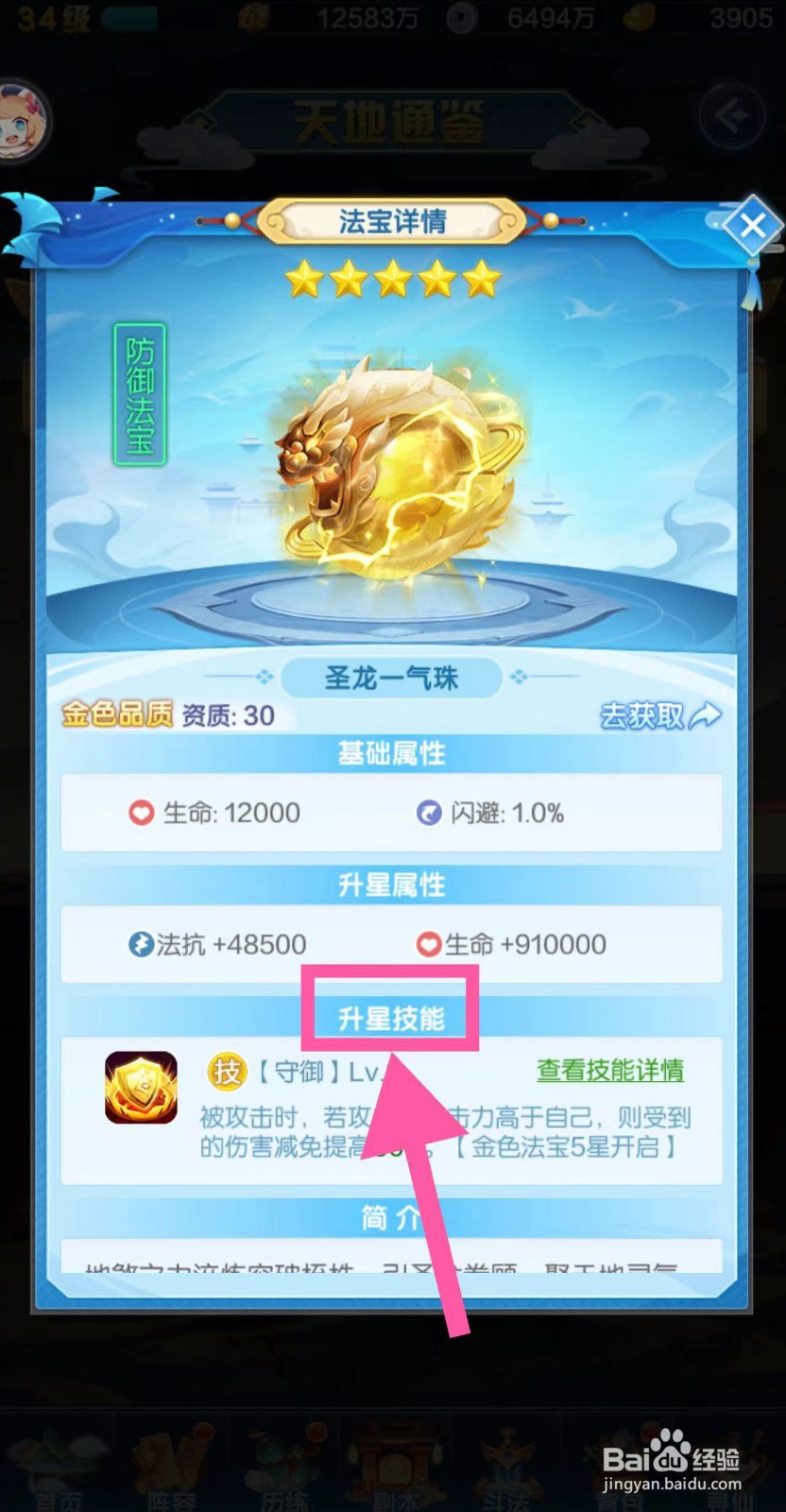 道友请留步怎么查看圣龙一气珠的升星技能