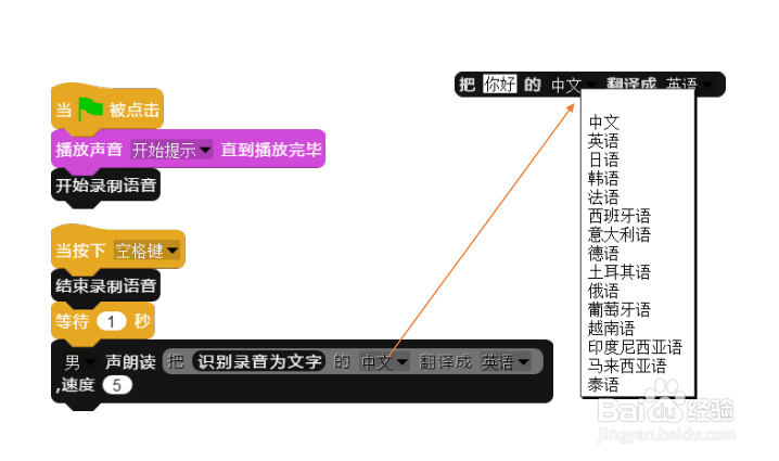 在AIScratch中如何把中文翻译成英文