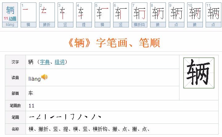 辆的笔顺是什么