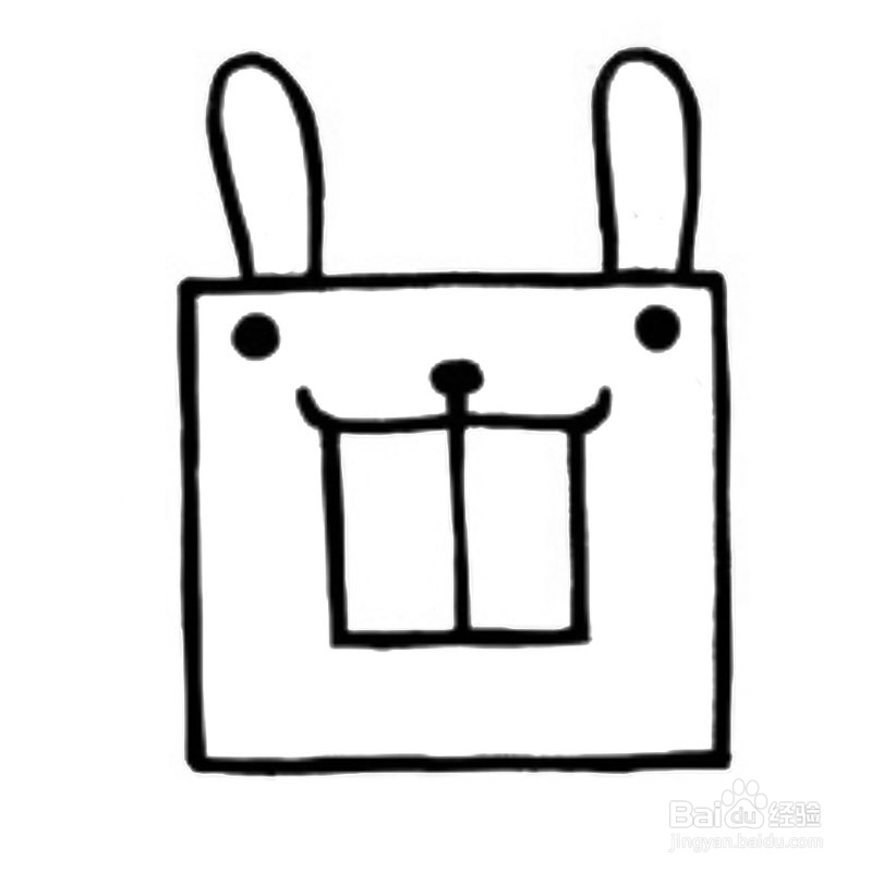 简笔画-如何画Q版方形小白兔头像的简笔画
