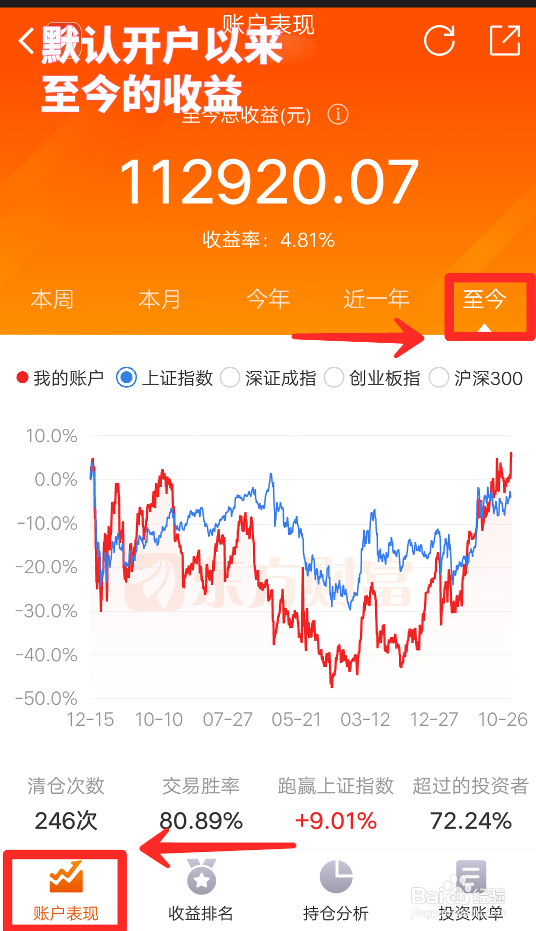 东方财富手机版如何查询分析个人账户收益情况