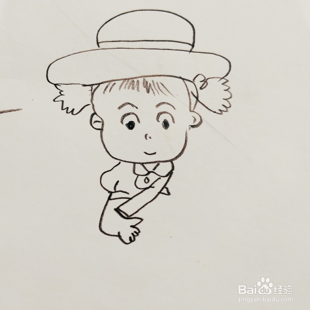 怎么来画一位戴帽子的卡通漂亮女孩简笔画