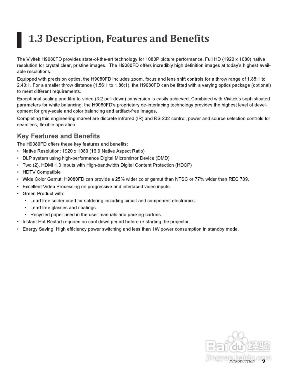 丽讯Vivitek H9080FD投影机说明书:[1]