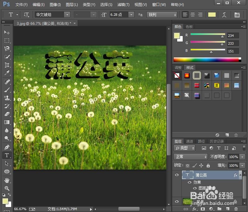 给文字添加图案叠加和投影效果