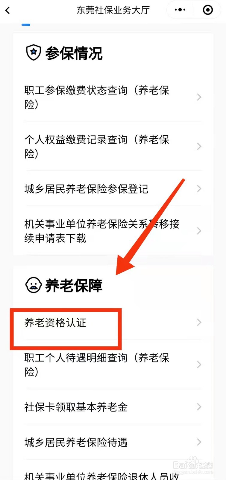 怎样用粤省事查看“养老资格认证的种类”