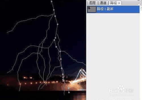 Photoshop给大桥夜空照片添加逼真的闪电效果