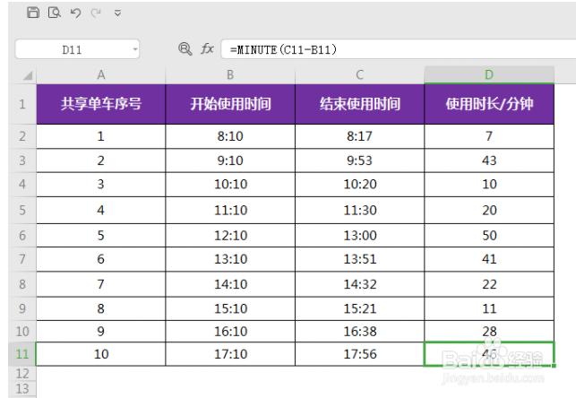MINUTE函数的用法