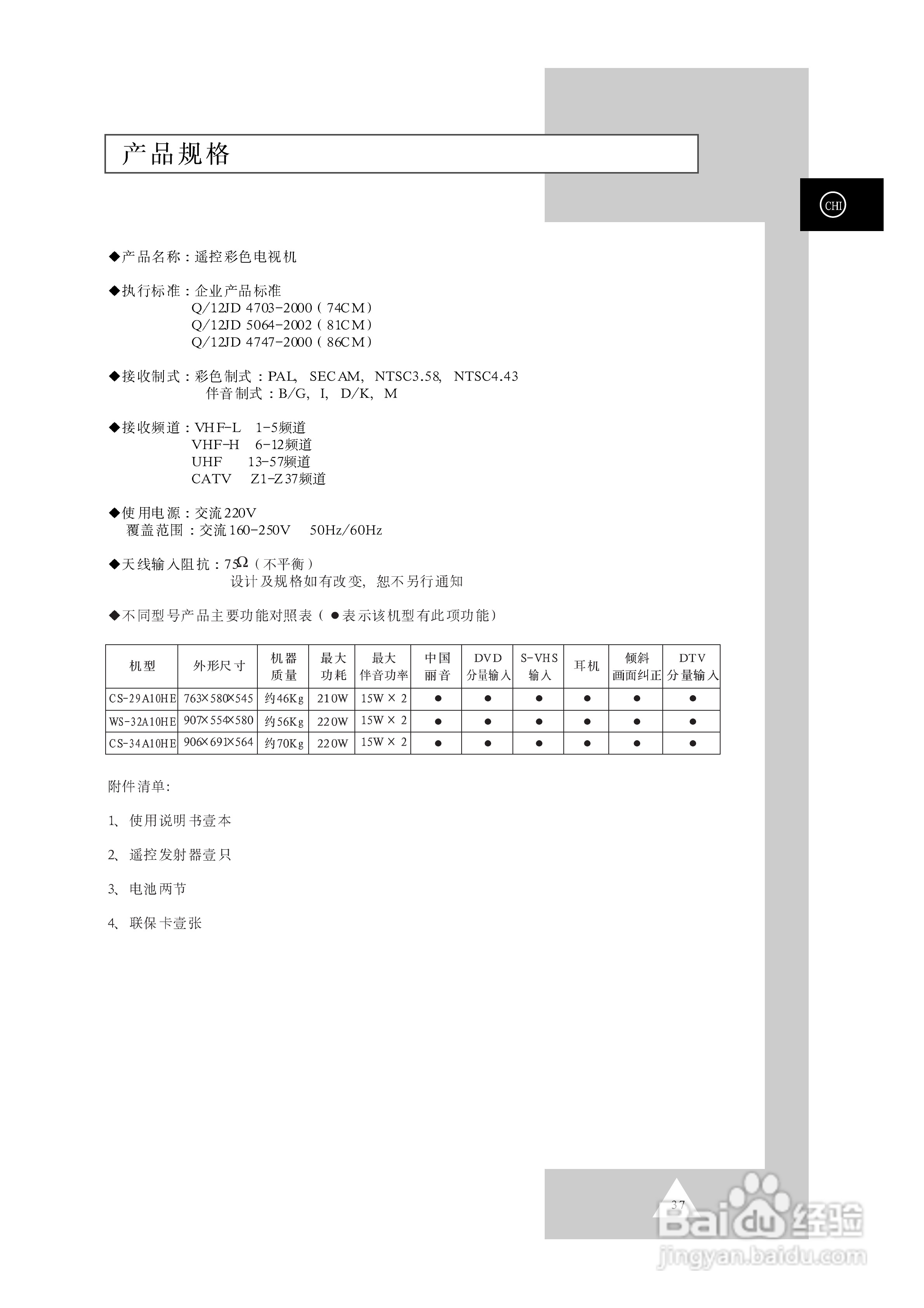 三星CS29A10彩色电视机使用说明书:[4]