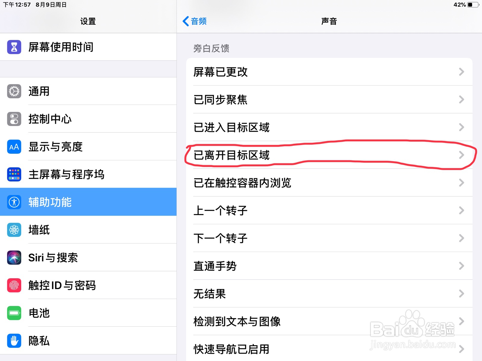 iPad怎么在旁白设置已离开目标区域的预览