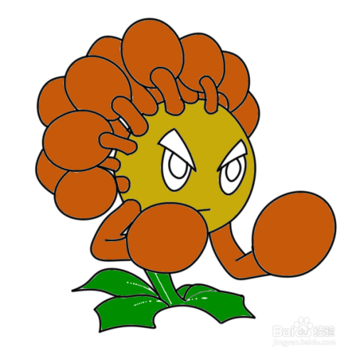 彩色简笔画植物大战僵尸火柴花拳手的画法