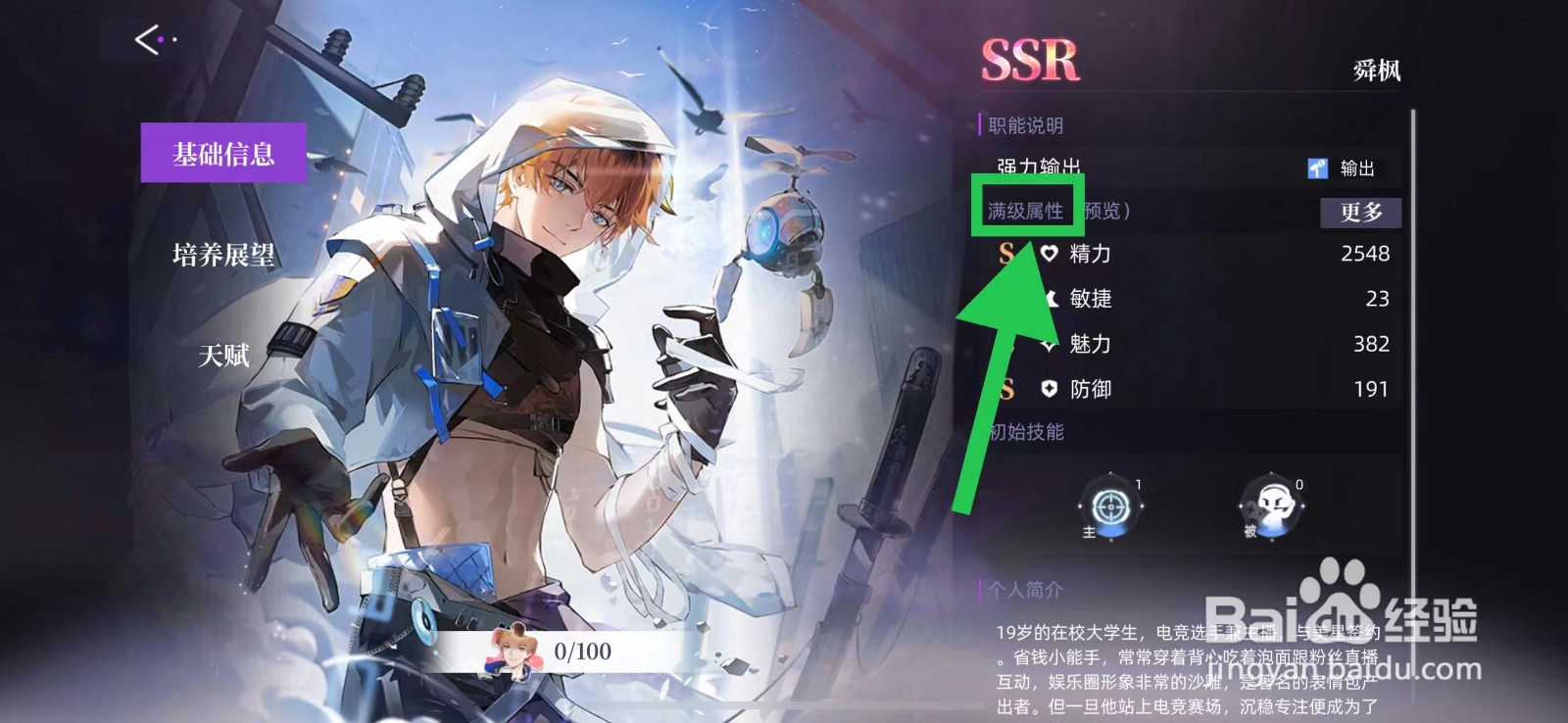 闪亮的你怎么查看舜枫的满级属性