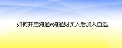 如何开启海通e海通财买入后加入自选