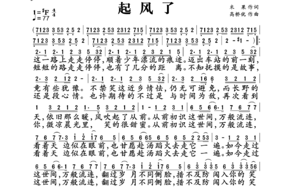 钢琴谱简谱 起风了怎么看