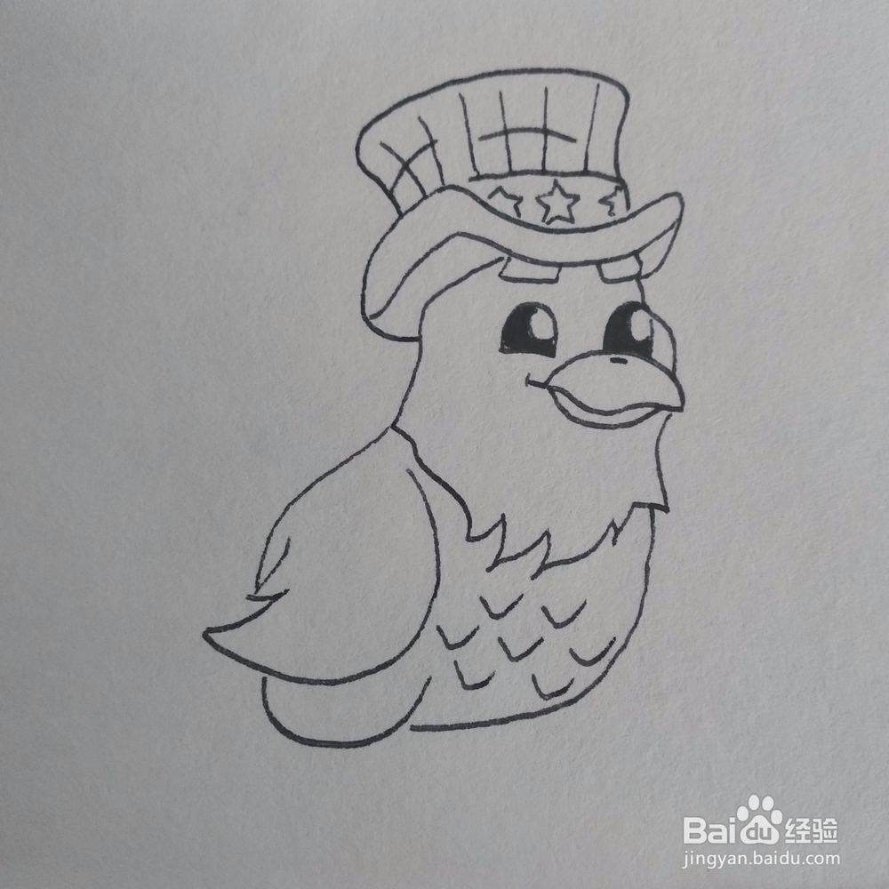 如何画一只戴着绅士帽子的猫头鹰卡通儿童简笔画