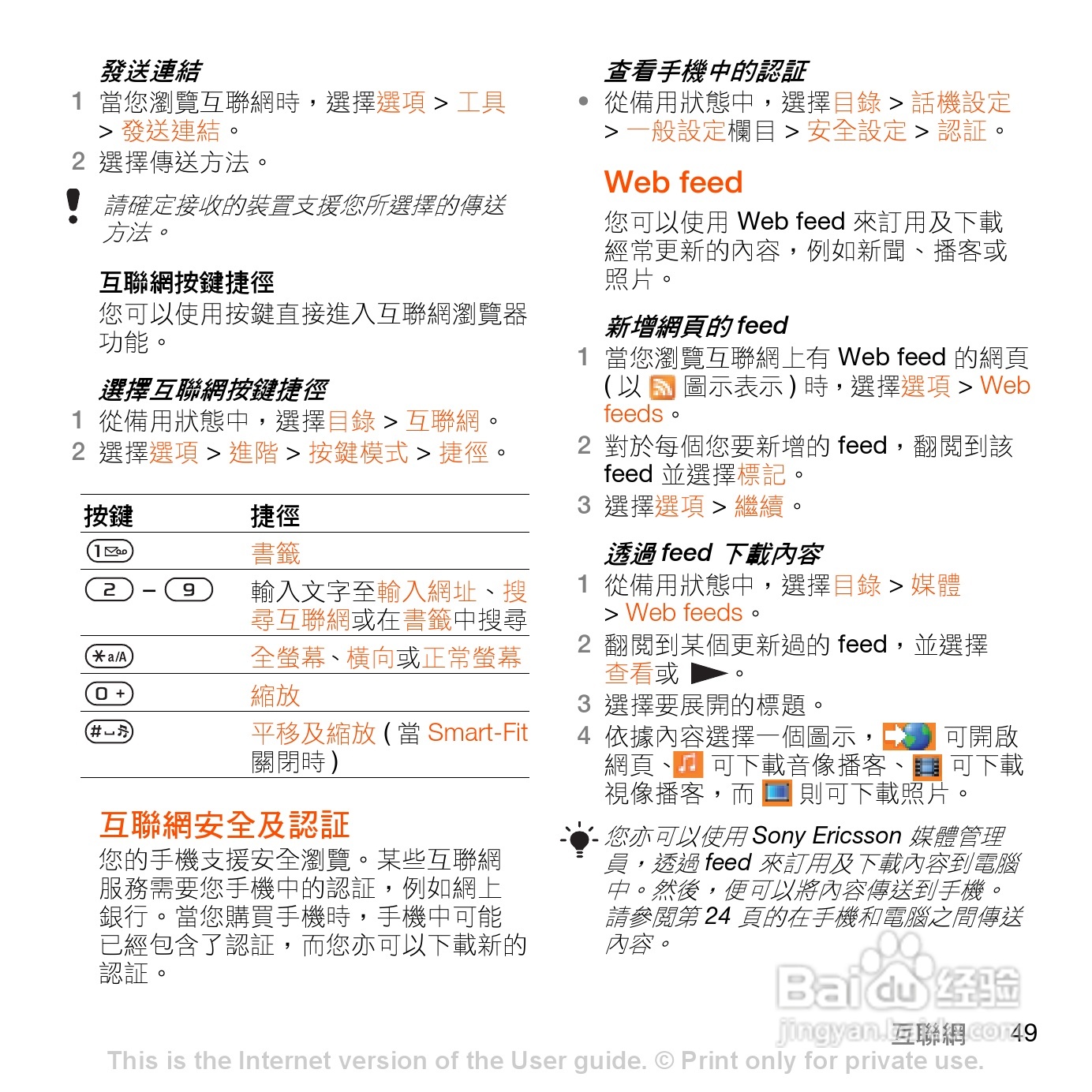 索尼爱立信W980手机使用说明书:[6]