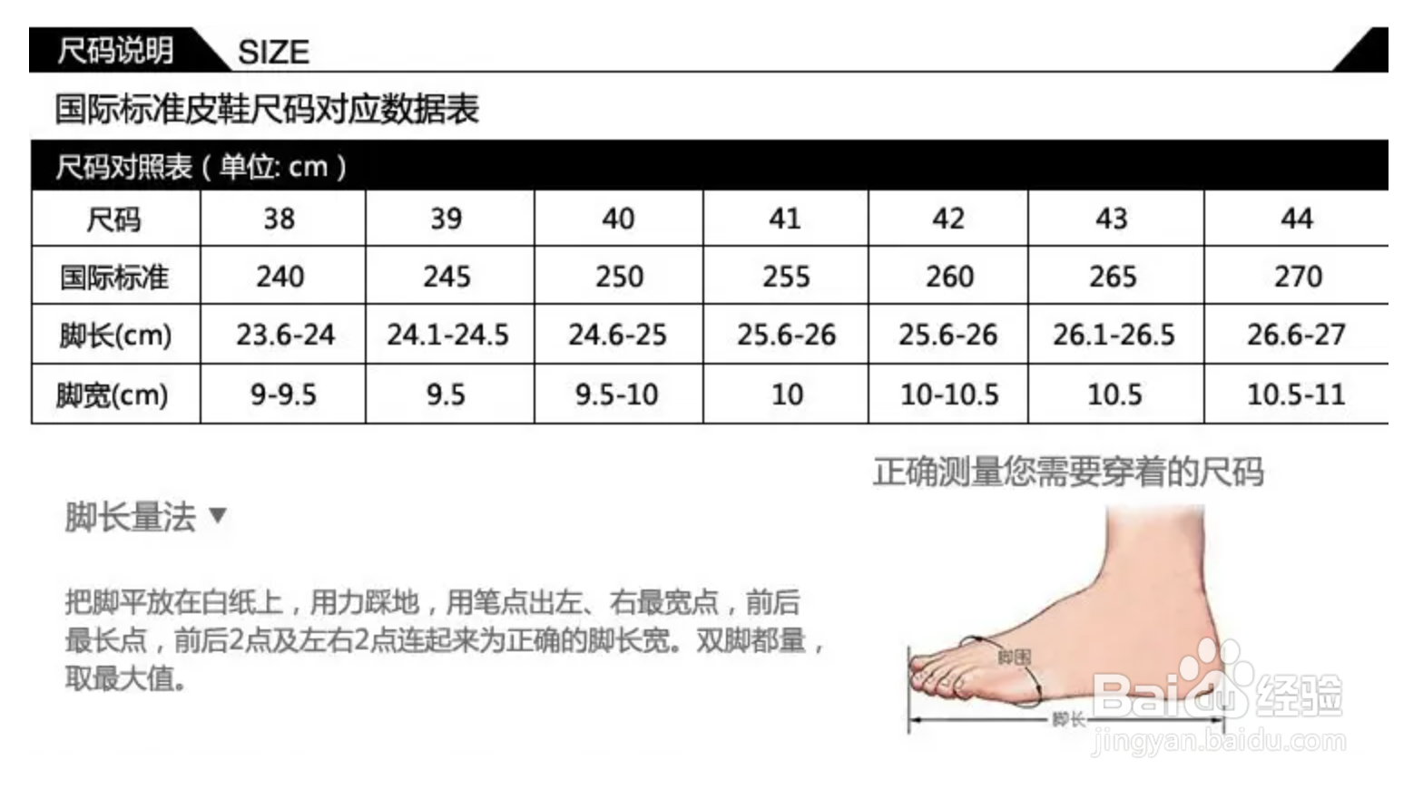 鞋的尺码对照表怎么看