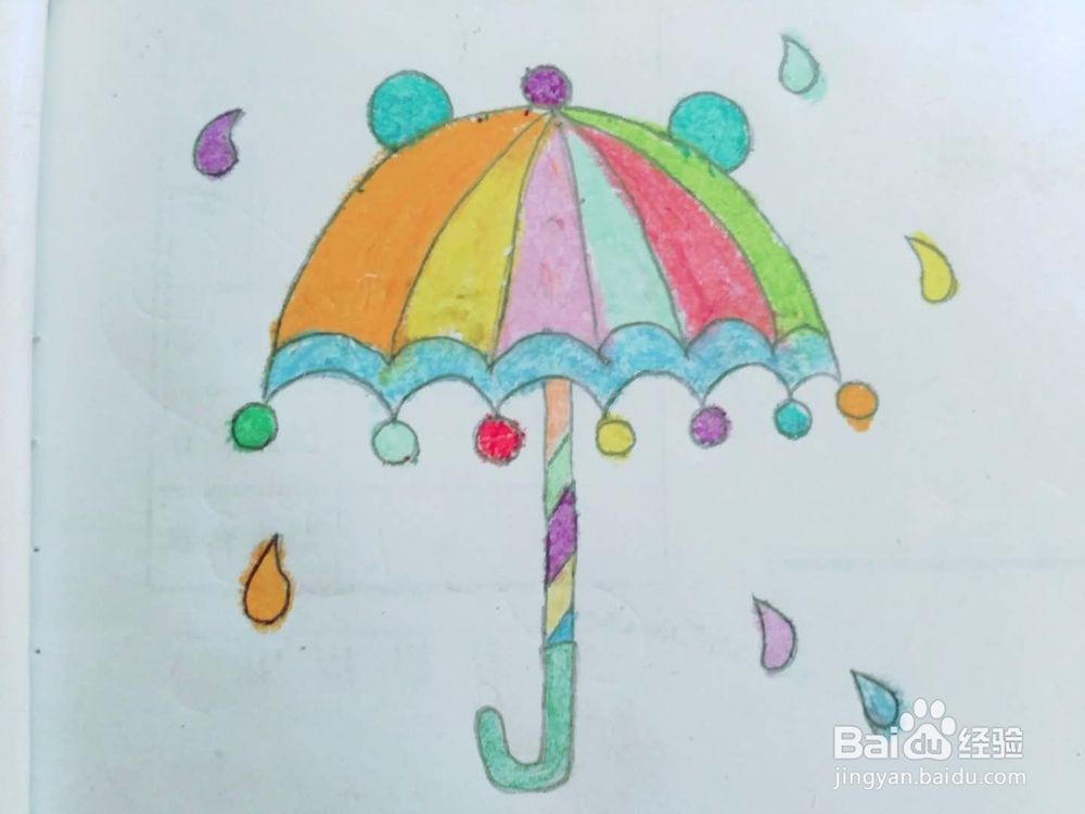 适合宝宝的简笔画七彩小雨伞的画法