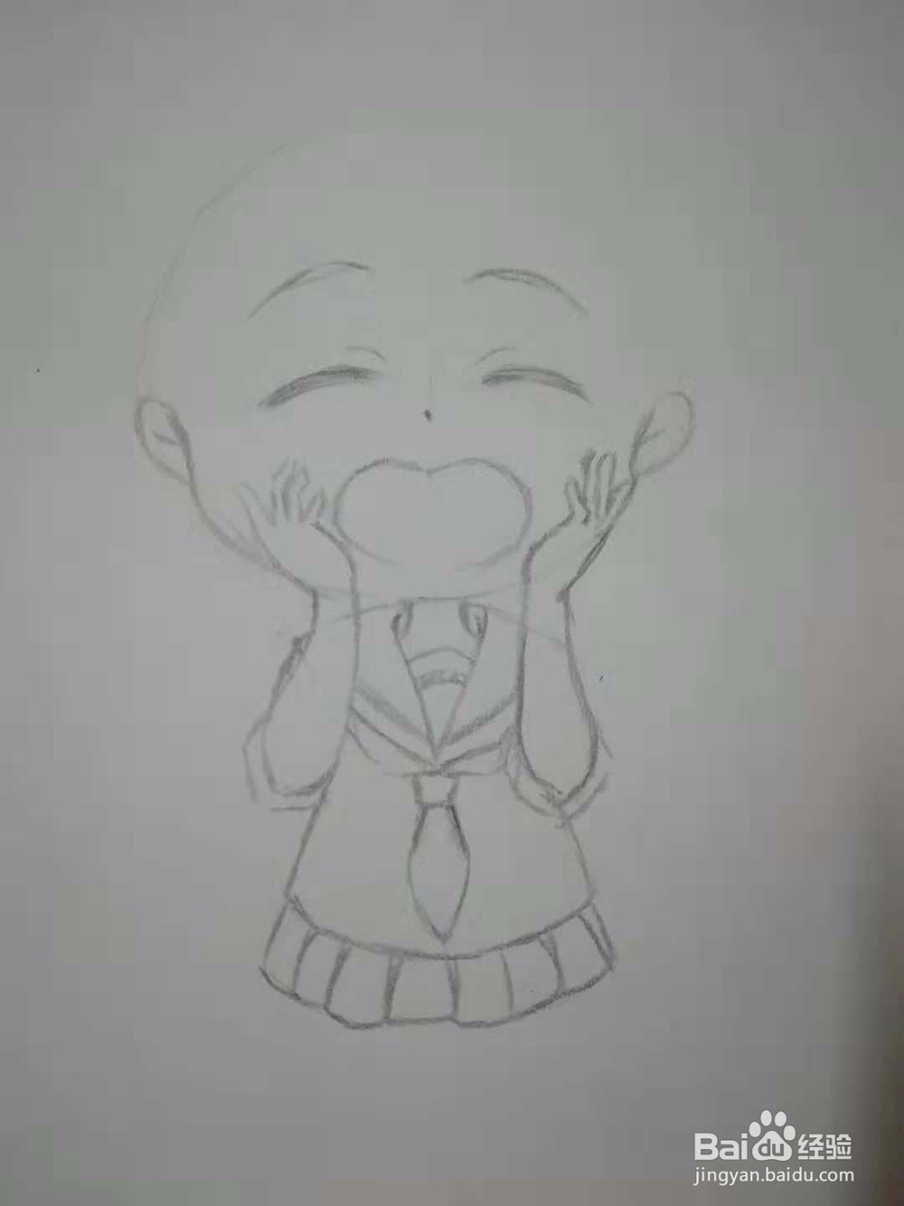 尖叫的3头身Q版漫画水手服少女人物手绘自学教程