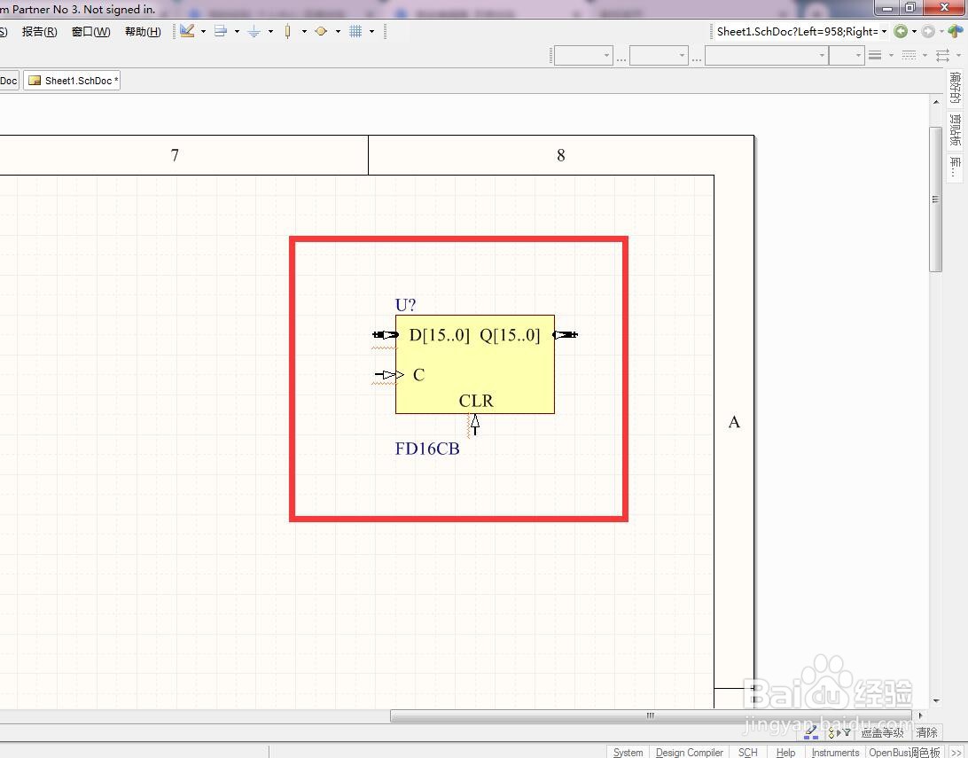 如何在AD中放置异步清除总线16位D型触发器？