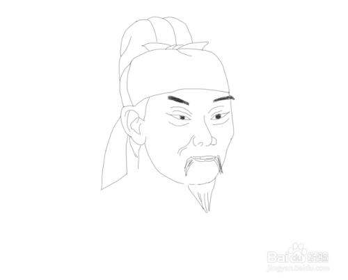 在鼻子下面再画出杜甫的嘴部及胡须,如图所示:散戴艳