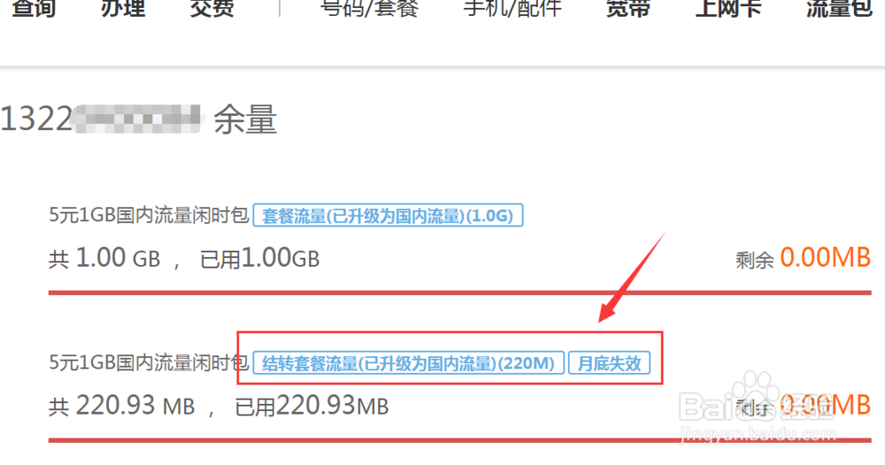 如何通过自助方式查询上月结转流量剩余量