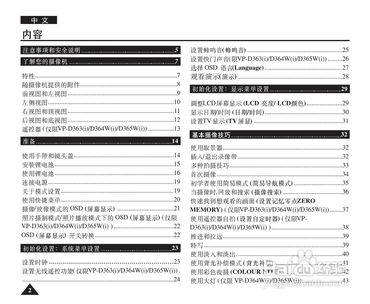 三星VP-D364W(i)数字摄录一体机用户说明书:[1]