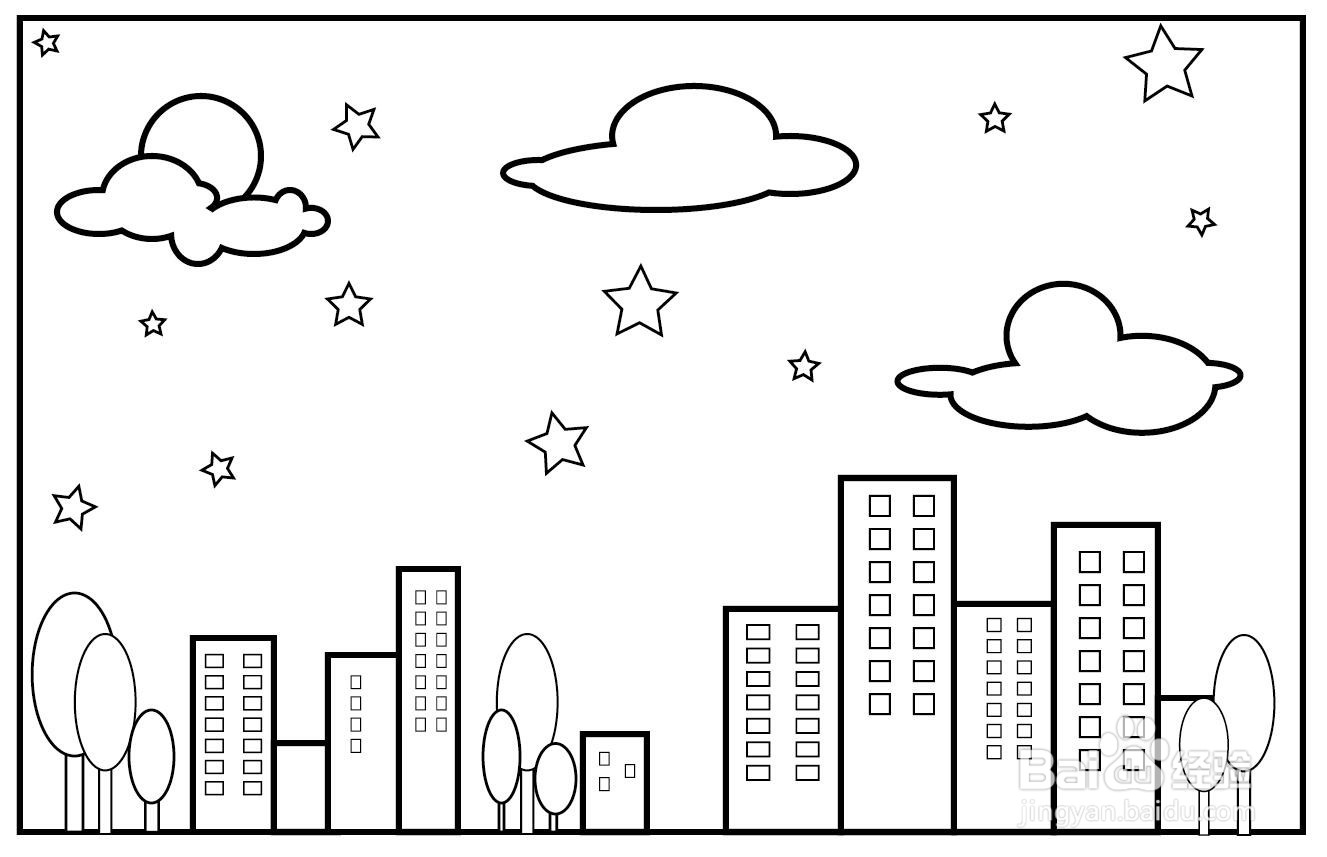 简笔画:城市夜景
