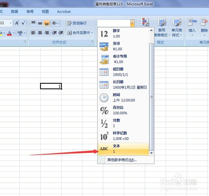 EXCEL2007怎么将数字设置为文本