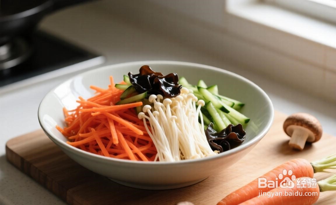 家常凉拌菜：胡萝卜丝拌金针菇