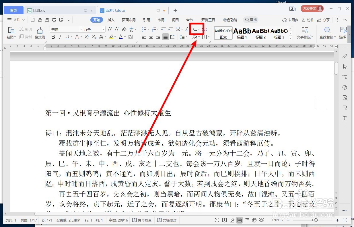 WPS文字如何显示或删除分页符？