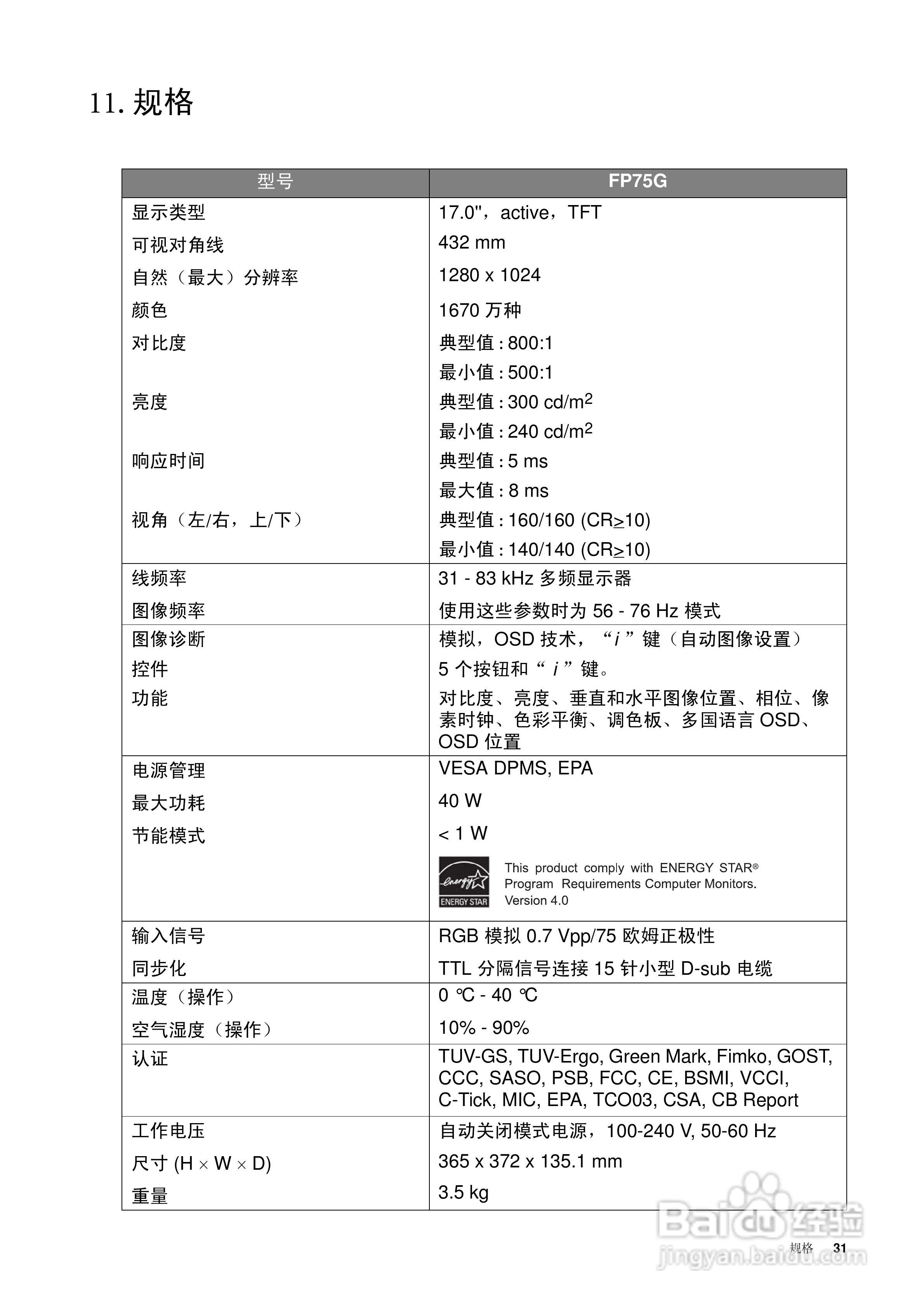 明基 FP75G LCD显示器简体中文版说明书:[4]