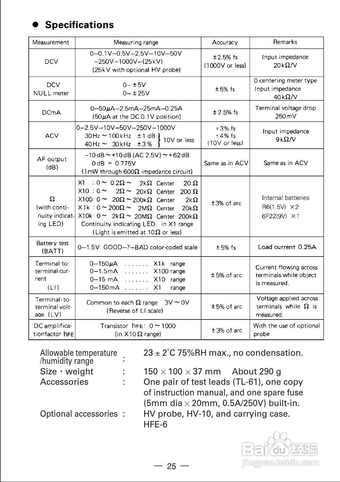 日本三和Sanwa模拟式万用表YX361TR说明书:[3]
