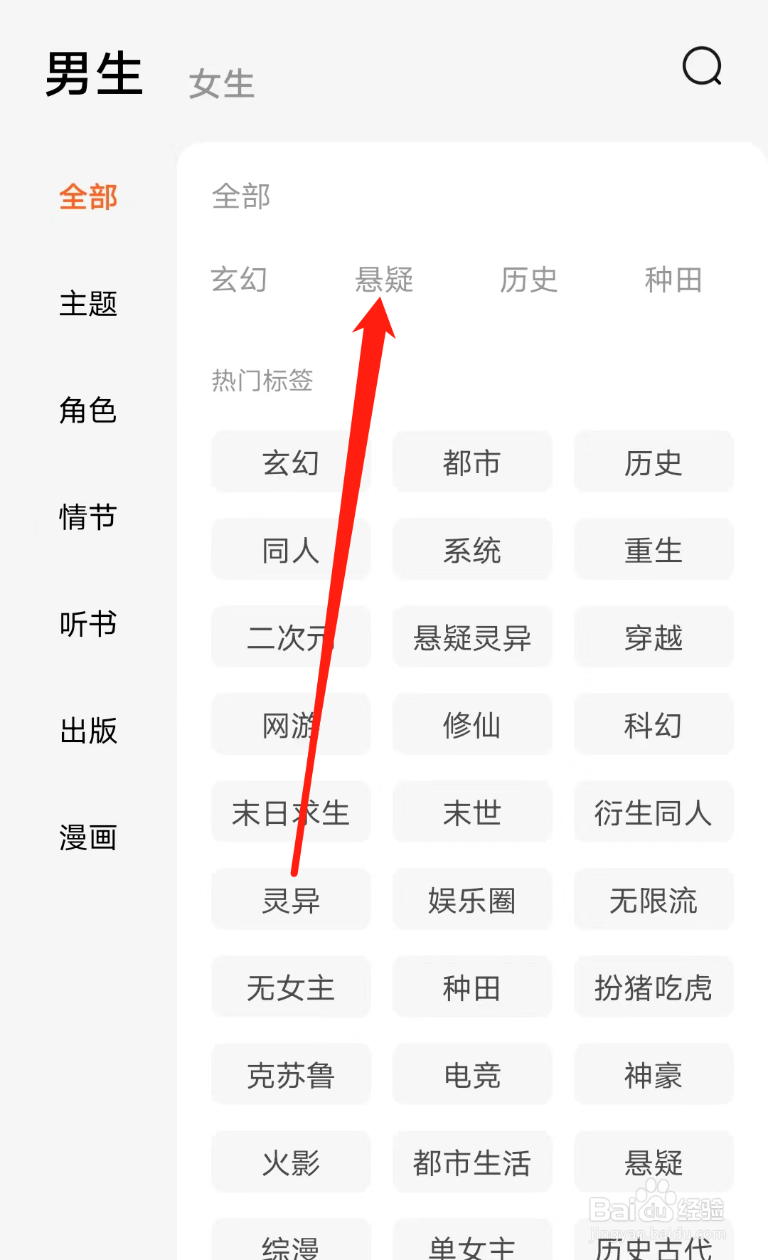 番茄小说查看男生悬疑类别
